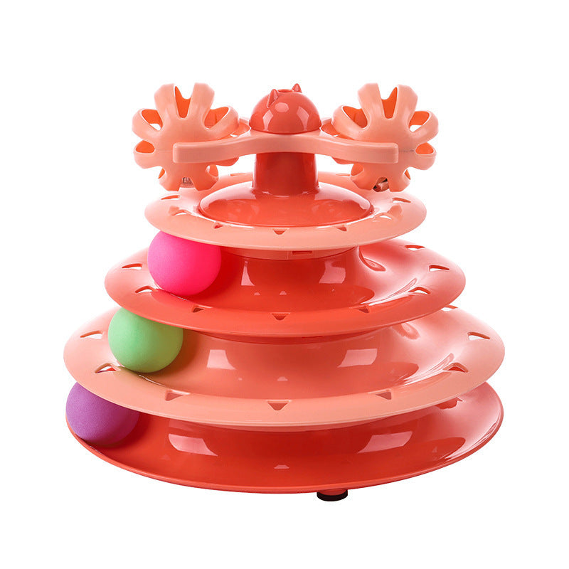 4-Layer Track Cat Turntable Toy with Spinning Balls, Interactive Self Play Kitten Track Ball Toy for Indoor Cats Boredom Relief