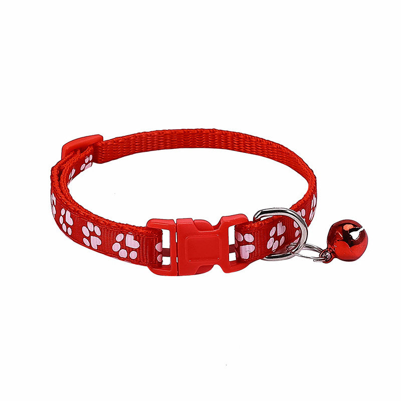 Paw Print Nylon Cat Collar with Bell, Adjustable Breakaway Safety Kitten Puppy Collar Multi Colors