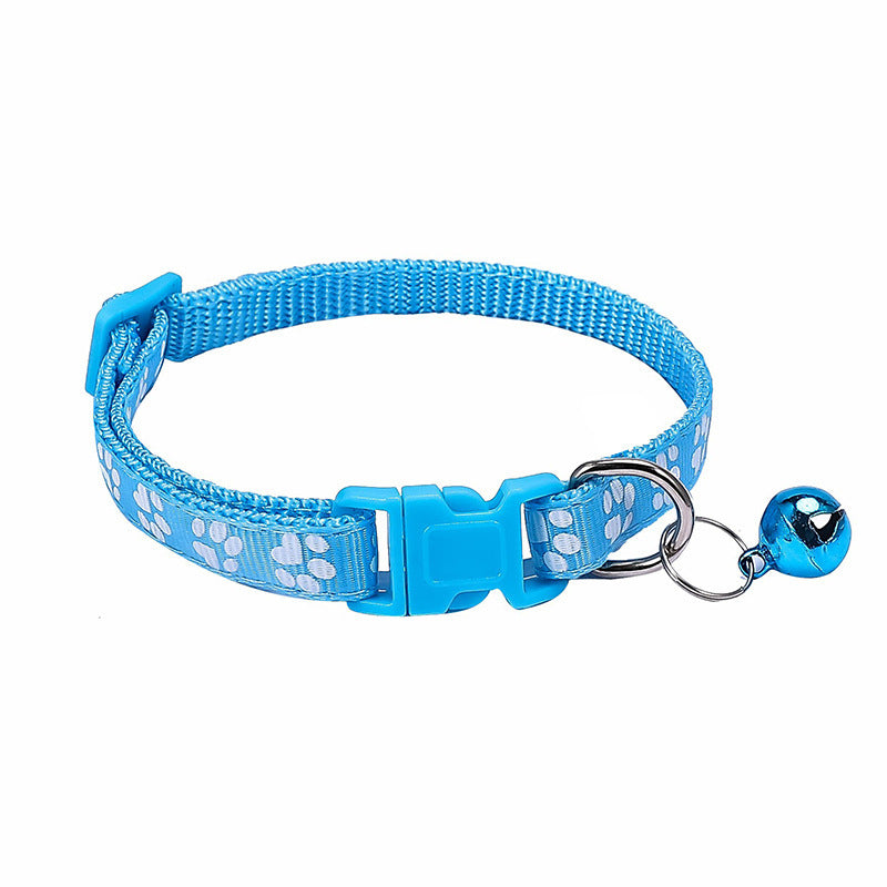 Paw Print Nylon Cat Collar with Bell, Adjustable Breakaway Safety Kitten Puppy Collar Multi Colors
