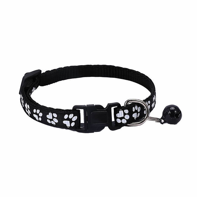 Paw Print Nylon Cat Collar with Bell, Adjustable Breakaway Safety Kitten Puppy Collar Multi Colors