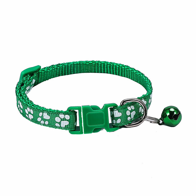 Paw Print Nylon Cat Collar with Bell, Adjustable Breakaway Safety Kitten Puppy Collar Multi Colors