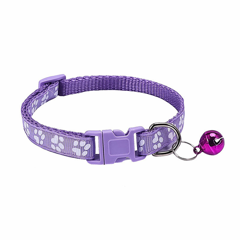 Paw Print Nylon Cat Collar with Bell, Adjustable Breakaway Safety Kitten Puppy Collar Multi Colors