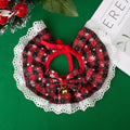 Christmas Plaid Lace Pet Bandana Bib, Cosplay Maid Style Adjustable Pet Collar Scarf for Cat Small Dog Holiday Dress-up