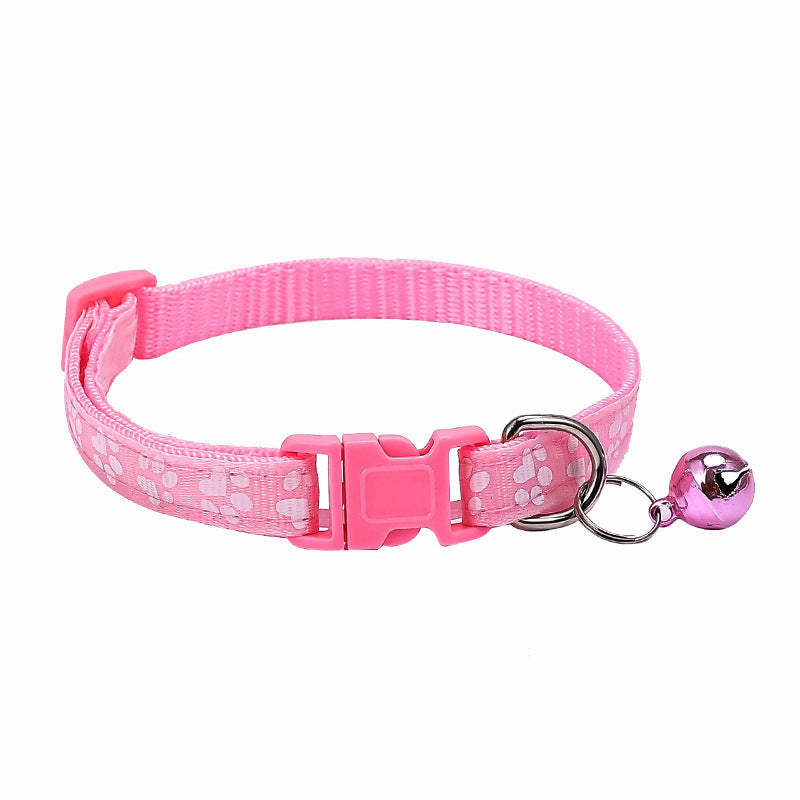 Paw Print Nylon Cat Collar with Bell, Adjustable Breakaway Safety Kitten Puppy Collar Multi Colors